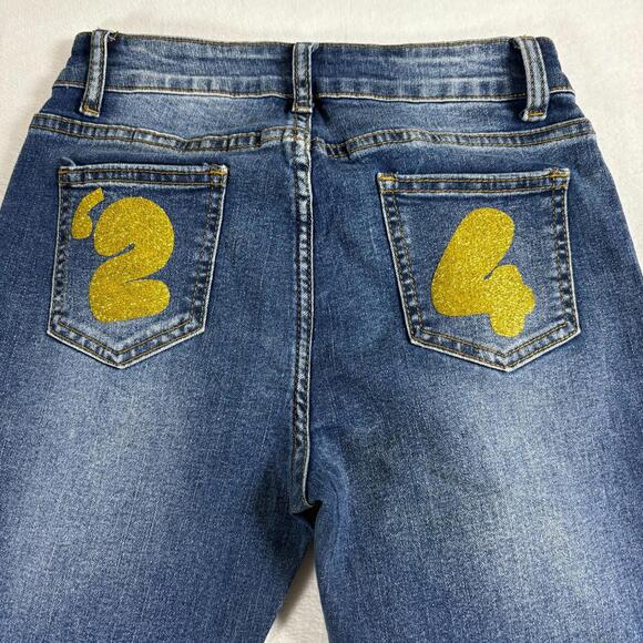 Y2K Senior 24 Custom Flare Jeans Spider Web Graphic Glitter Denim 90s - Picture 10 of 10